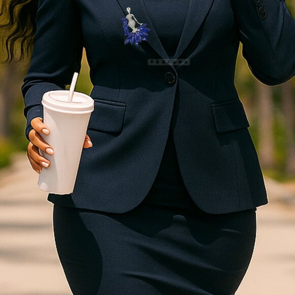 Zeta Phi Beta Brooch | Blue Rhinestone Sorority Pin | Divine 9 Lapel Glam - Picture 2 of 2